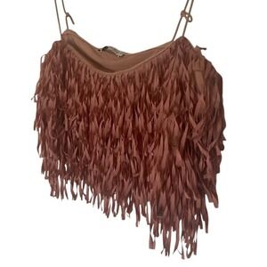 Zara Mauve Fringe Crop Tank Top S EUC Western Grunge Festival 70s Boho Retro